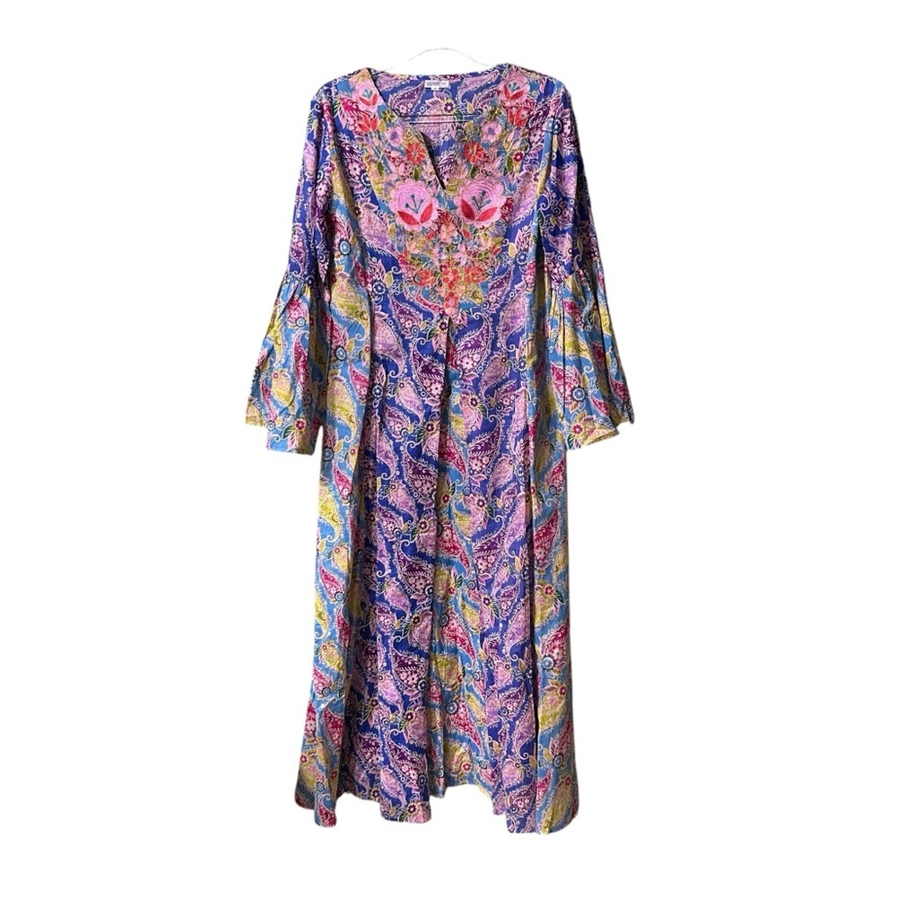NWOT Debbie Katz South Beach long sleeve boho print maxi swim cover up dress